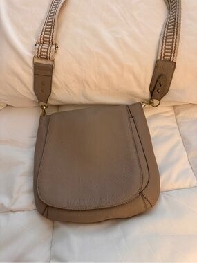 Lucky Brand Taupe Pebbled Leather Hobo with Wide Woven Strap